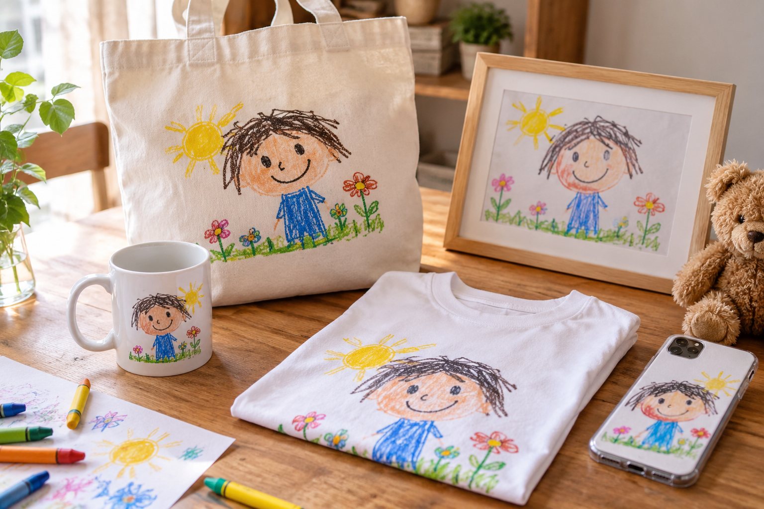 子どもの絵をグッズにする。線も色も、そのままの宝物に。を考えるための説明用イメージ