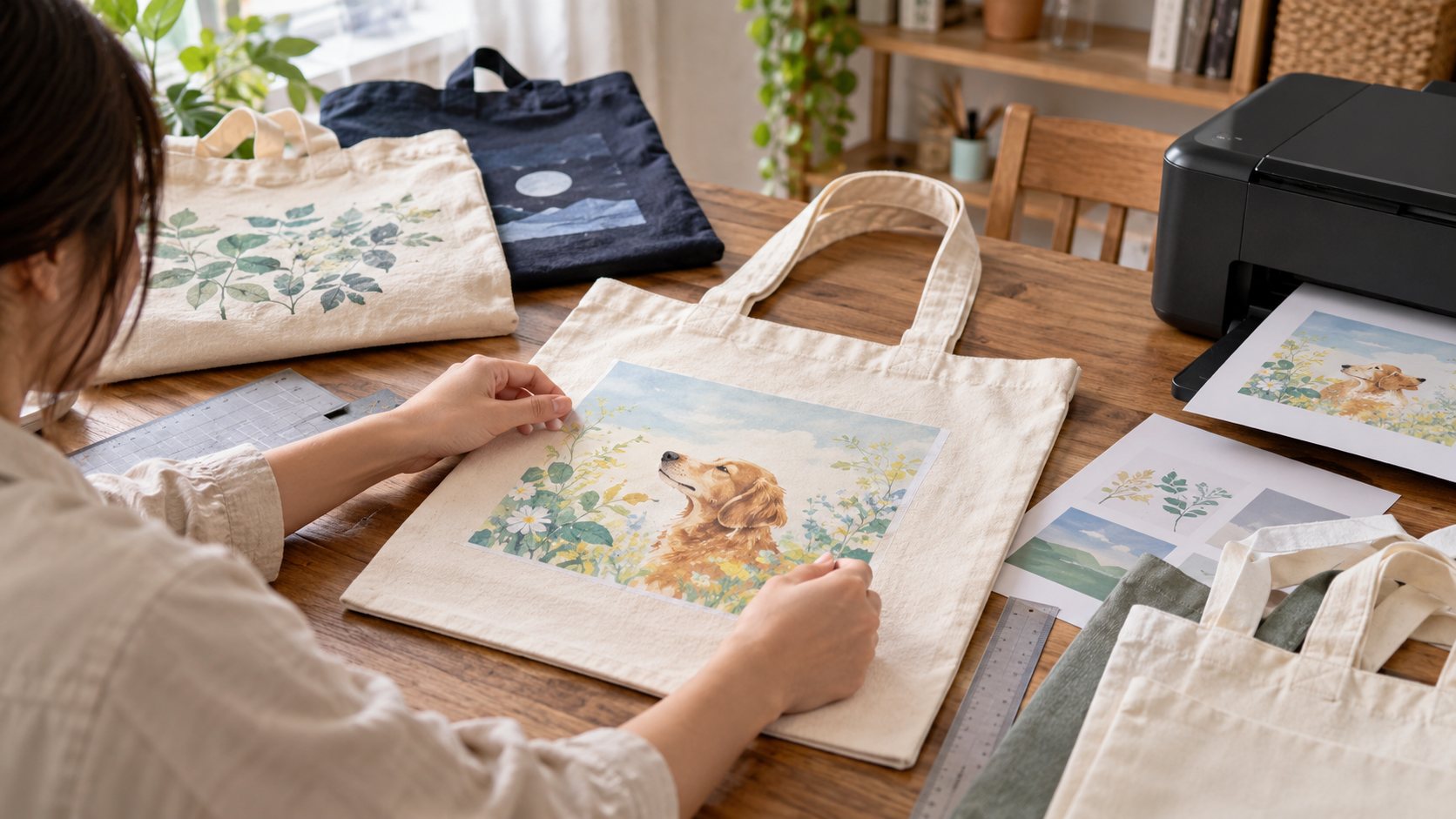 お絵かきトートを作りたい。バッグの大きさと印刷範囲を分けて選ぶ。を考えるための説明用イメージ